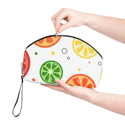 Citrus Fruit Makeup Bag – Orange Lemon Lime Cosmetic Pouch with Wrist Strap | Travel Beauty Organizer | Mother’s Day Gift - JennyCool