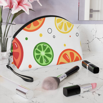 Citrus Fruit Makeup Bag – Orange Lemon Lime Cosmetic Pouch with Wrist Strap | Travel Beauty Organizer | Mother’s Day Gift - JennyCool