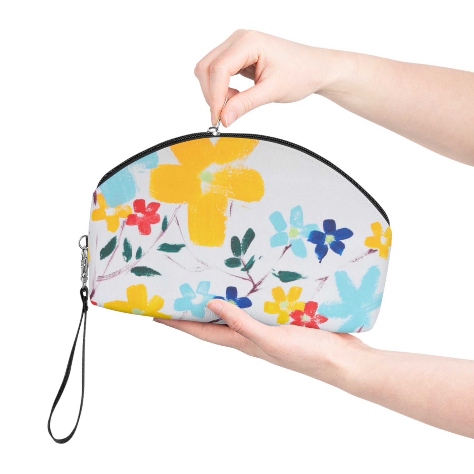 Colorful Floral Makeup Bag – Bright Flower Cosmetic Pouch, Faux Leather Travel Makeup Organizer - JennyCool
