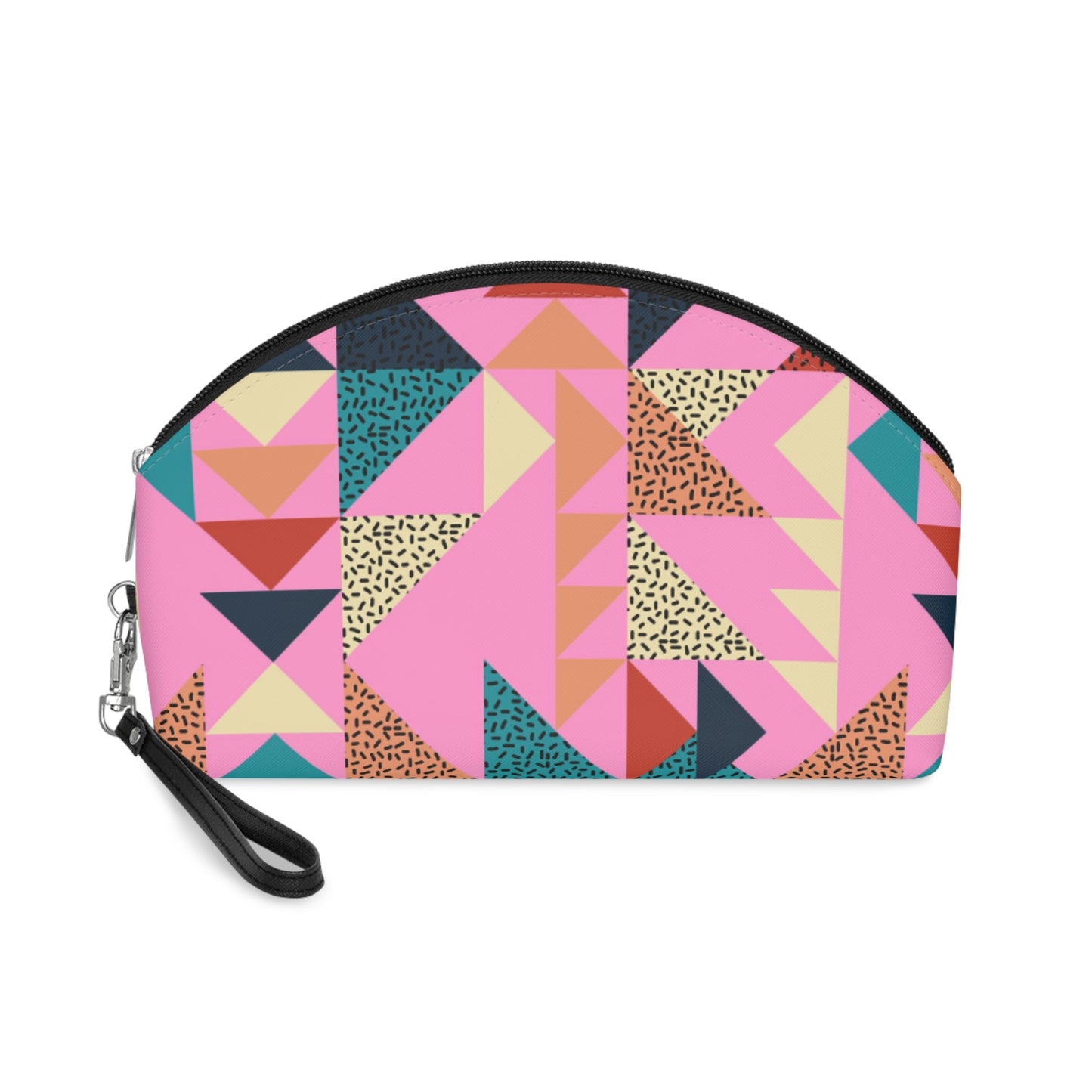 Colorful Geometric Makeup Bag – Memphis Style Cosmetic Pouch with Wrist Strap | Retro Travel Beauty Organizer | Mother’s Day Gift - JennyCool