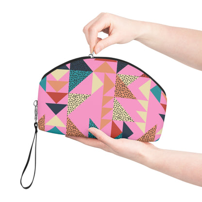 Colorful Geometric Makeup Bag – Memphis Style Cosmetic Pouch with Wrist Strap | Retro Travel Beauty Organizer | Mother’s Day Gift - JennyCool