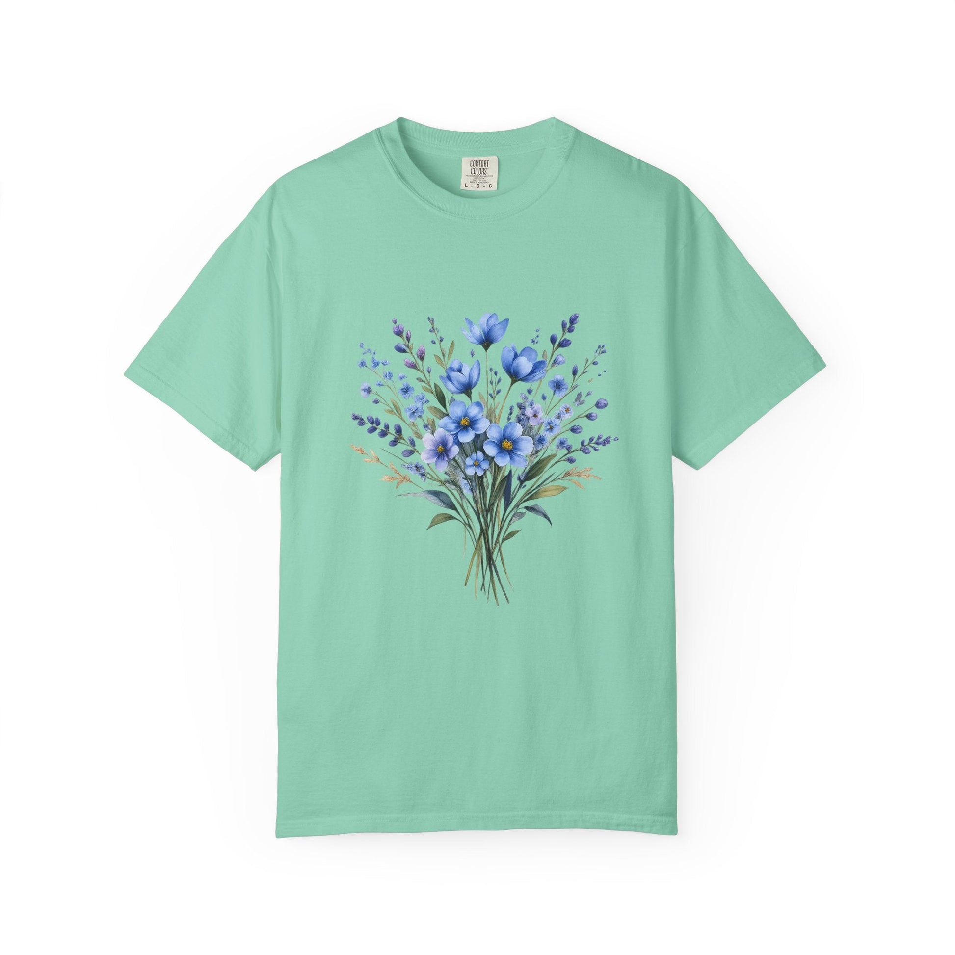 Comfort Colors® Blue Wildflower Garment - Dyed Heavyweight T-Shirt – Vintage Washed Relaxed Fit Cotton Tee - JennyCool