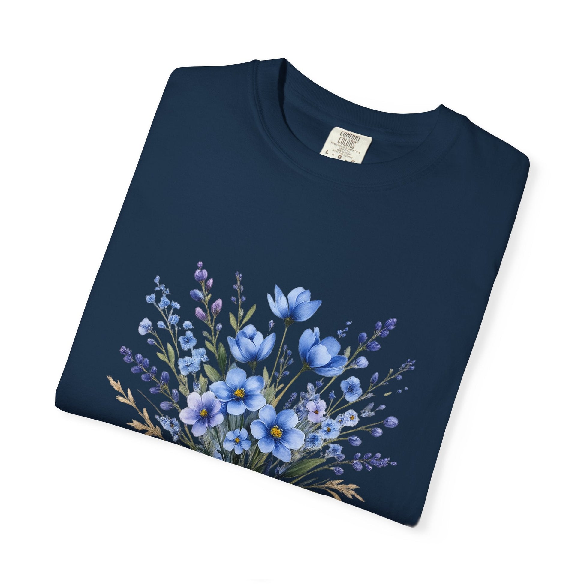 Comfort Colors® Blue Wildflower Garment - Dyed Heavyweight T-Shirt – Vintage Washed Relaxed Fit Cotton Tee - JennyCool