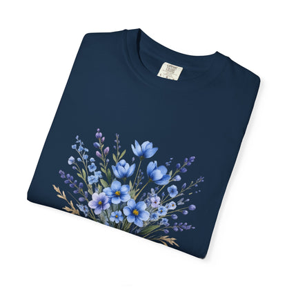 Comfort Colors® Blue Wildflower Garment - Dyed Heavyweight T-Shirt – Vintage Washed Relaxed Fit Cotton Tee - JennyCool