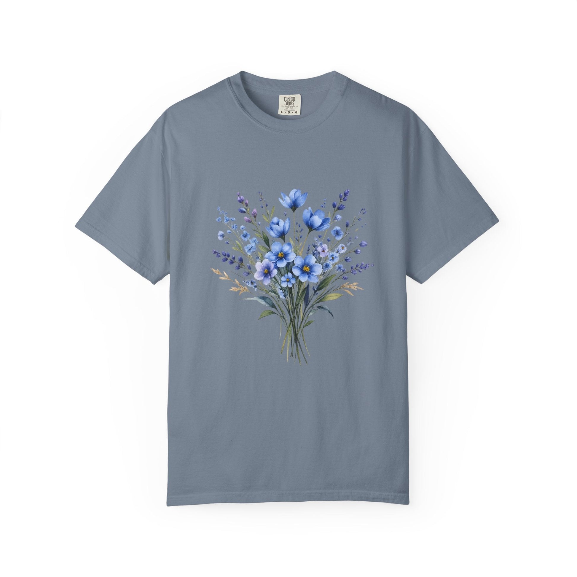 Comfort Colors® Blue Wildflower Garment - Dyed Heavyweight T-Shirt – Vintage Washed Relaxed Fit Cotton Tee - JennyCool