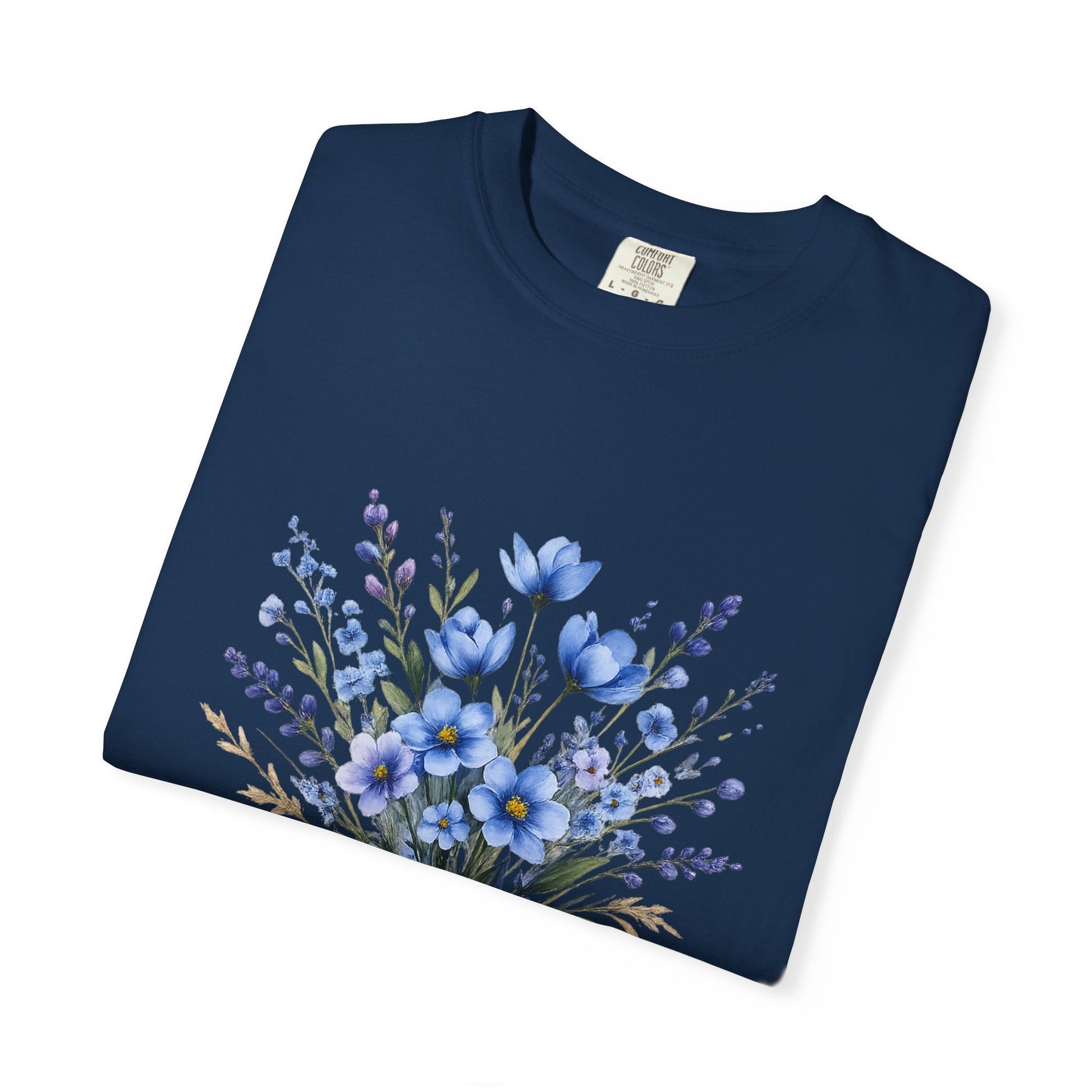 Comfort Colors® Blue Wildflower Garment - Dyed Heavyweight T-Shirt – Vintage Washed Relaxed Fit Cotton Tee - JennyCool