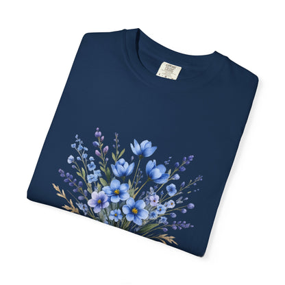 Comfort Colors® Blue Wildflower Garment - Dyed Heavyweight T-Shirt – Vintage Washed Relaxed Fit Cotton Tee - JennyCool