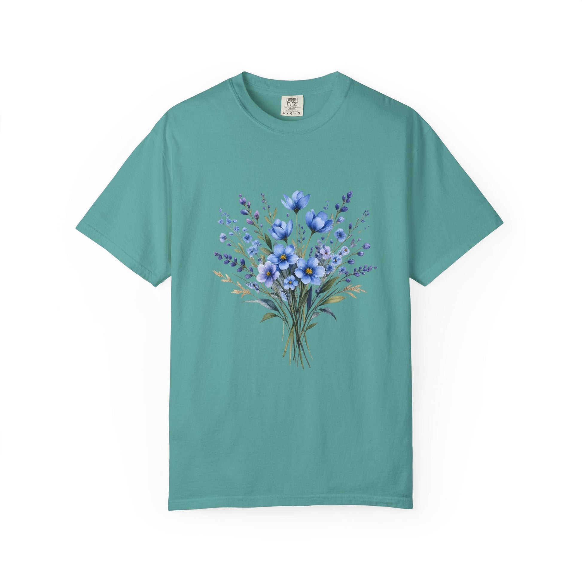 Comfort Colors® Blue Wildflower Garment - Dyed Heavyweight T-Shirt – Vintage Washed Relaxed Fit Cotton Tee - JennyCool