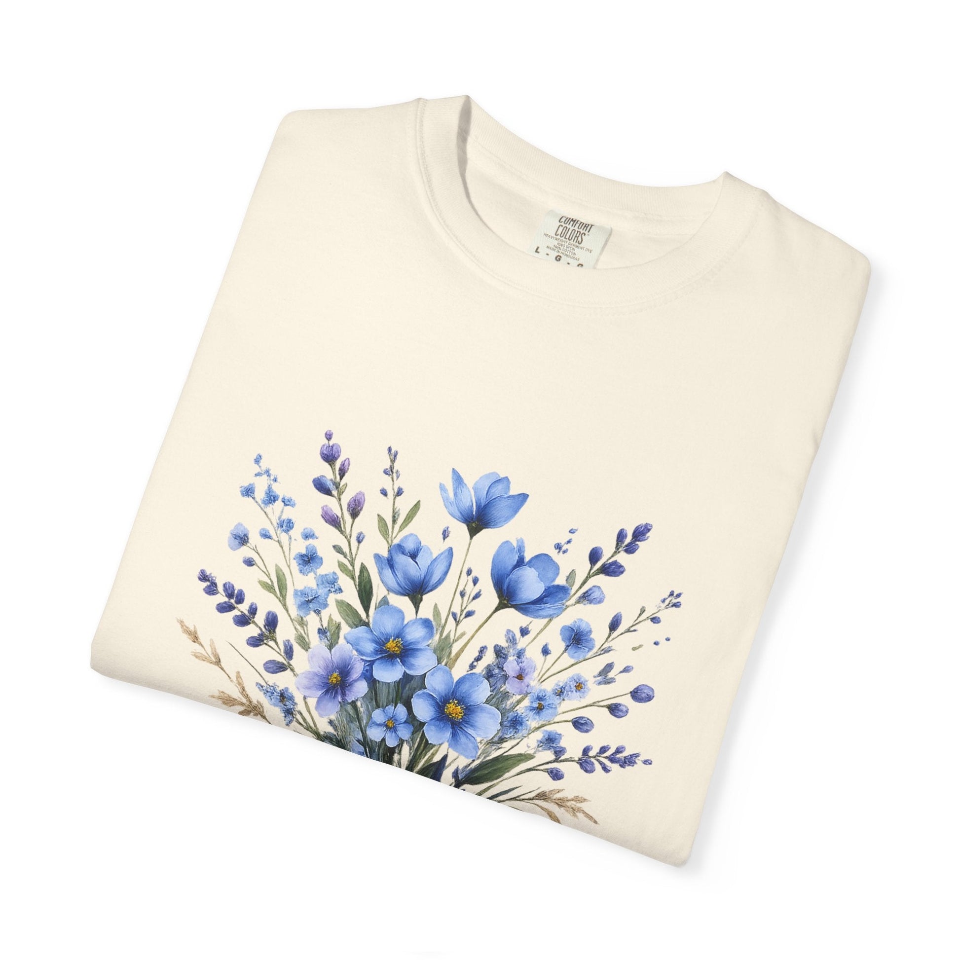 Comfort Colors® Blue Wildflower Garment - Dyed Heavyweight T-Shirt – Vintage Washed Relaxed Fit Cotton Tee - JennyCool
