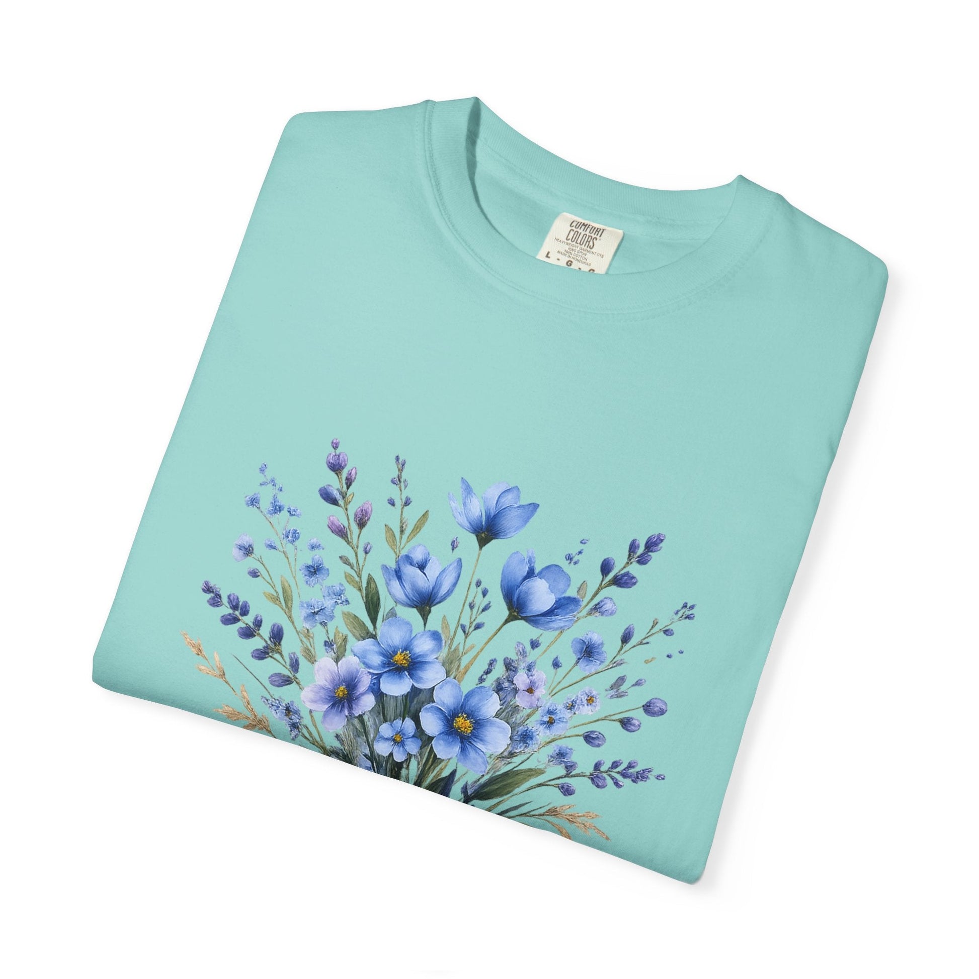 Comfort Colors® Blue Wildflower Garment - Dyed Heavyweight T-Shirt – Vintage Washed Relaxed Fit Cotton Tee - JennyCool