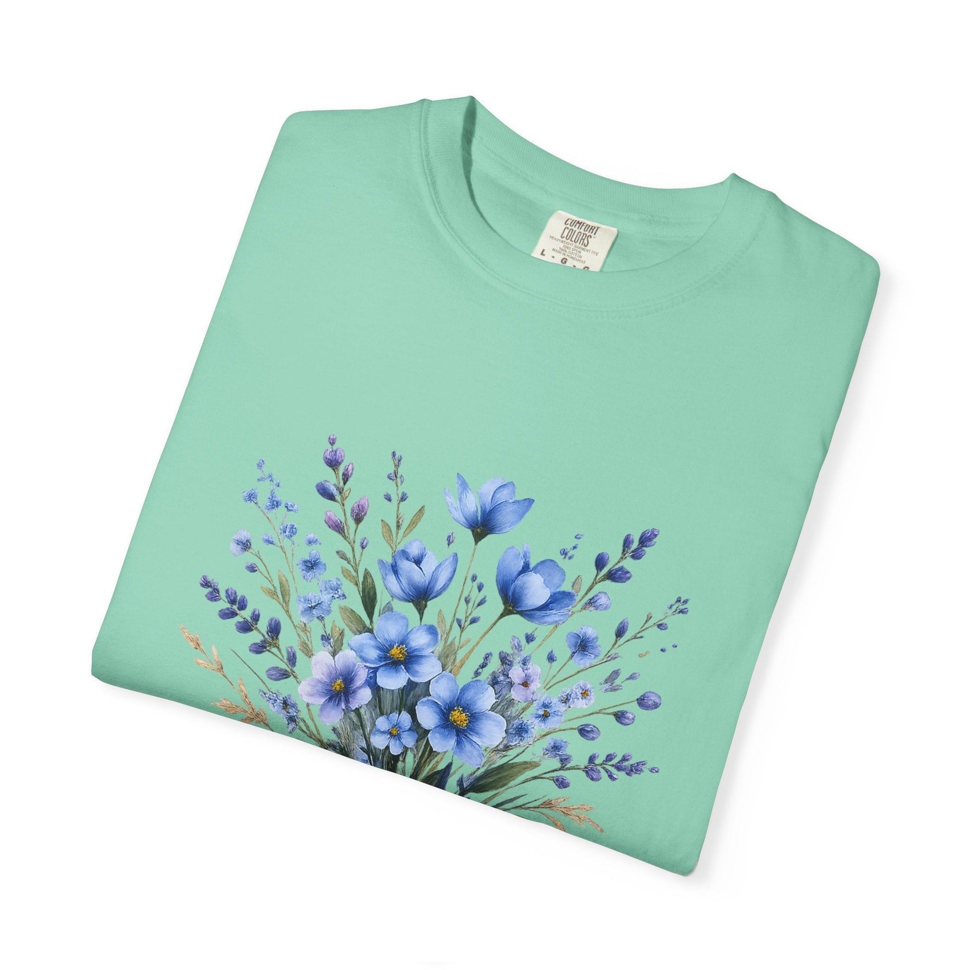 Comfort Colors® Blue Wildflower Garment - Dyed Heavyweight T-Shirt – Vintage Washed Relaxed Fit Cotton Tee - JennyCool