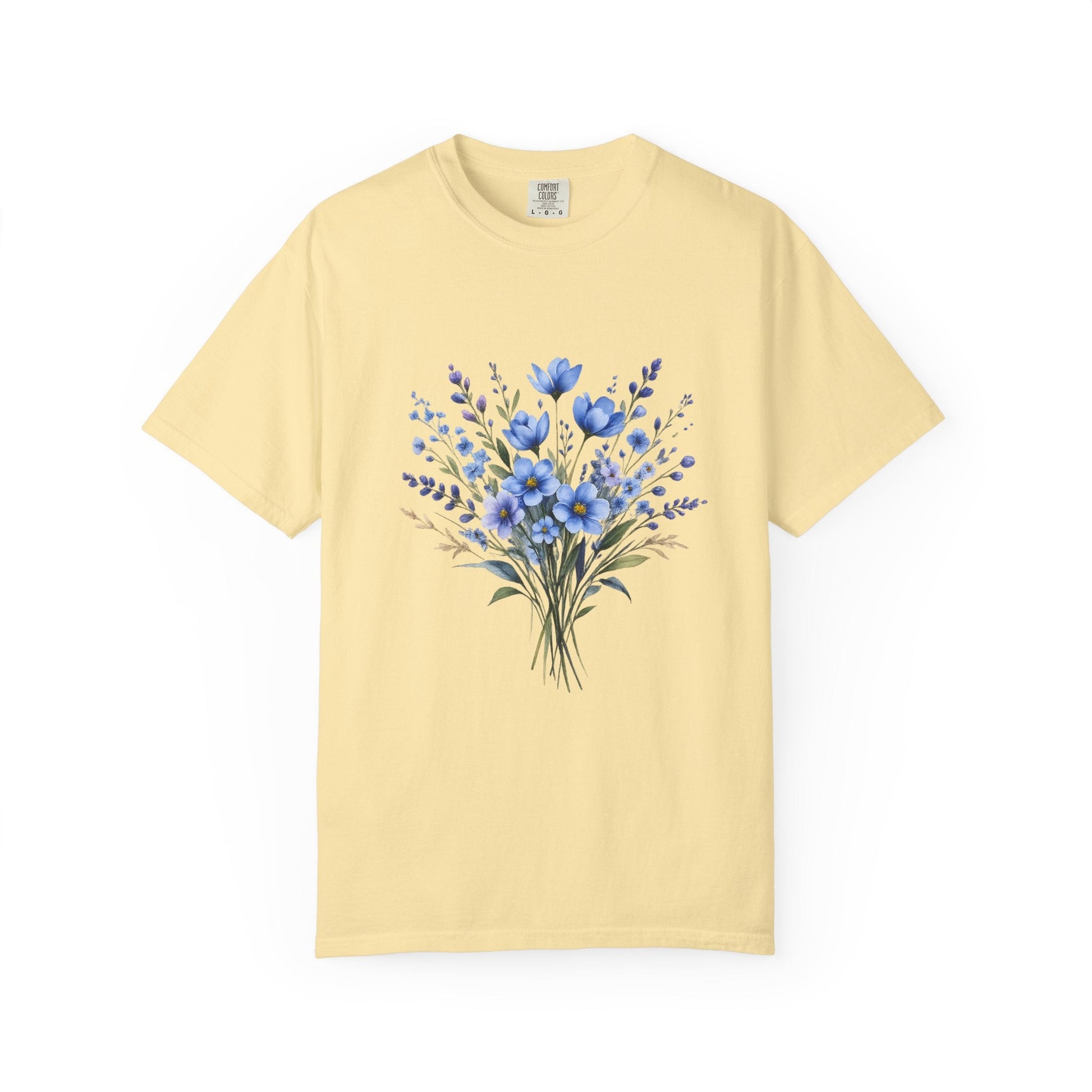 Comfort Colors® Blue Wildflower Garment - Dyed Heavyweight T-Shirt – Vintage Washed Relaxed Fit Cotton Tee - JennyCool