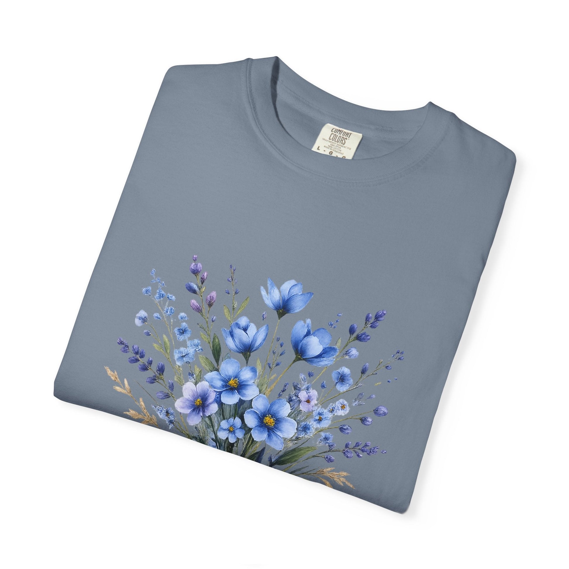 Comfort Colors® Blue Wildflower Garment - Dyed Heavyweight T-Shirt – Vintage Washed Relaxed Fit Cotton Tee - JennyCool