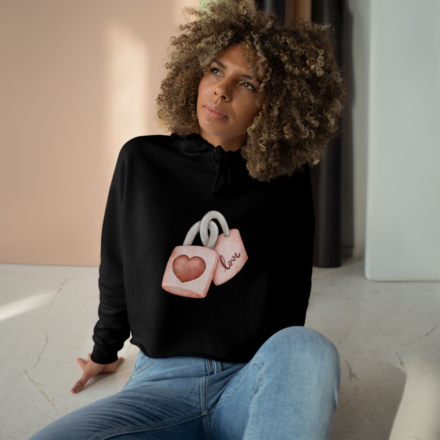 Crop Hoodie - Valentine's Day Gift for Her - Key of My Heart - JennyCool