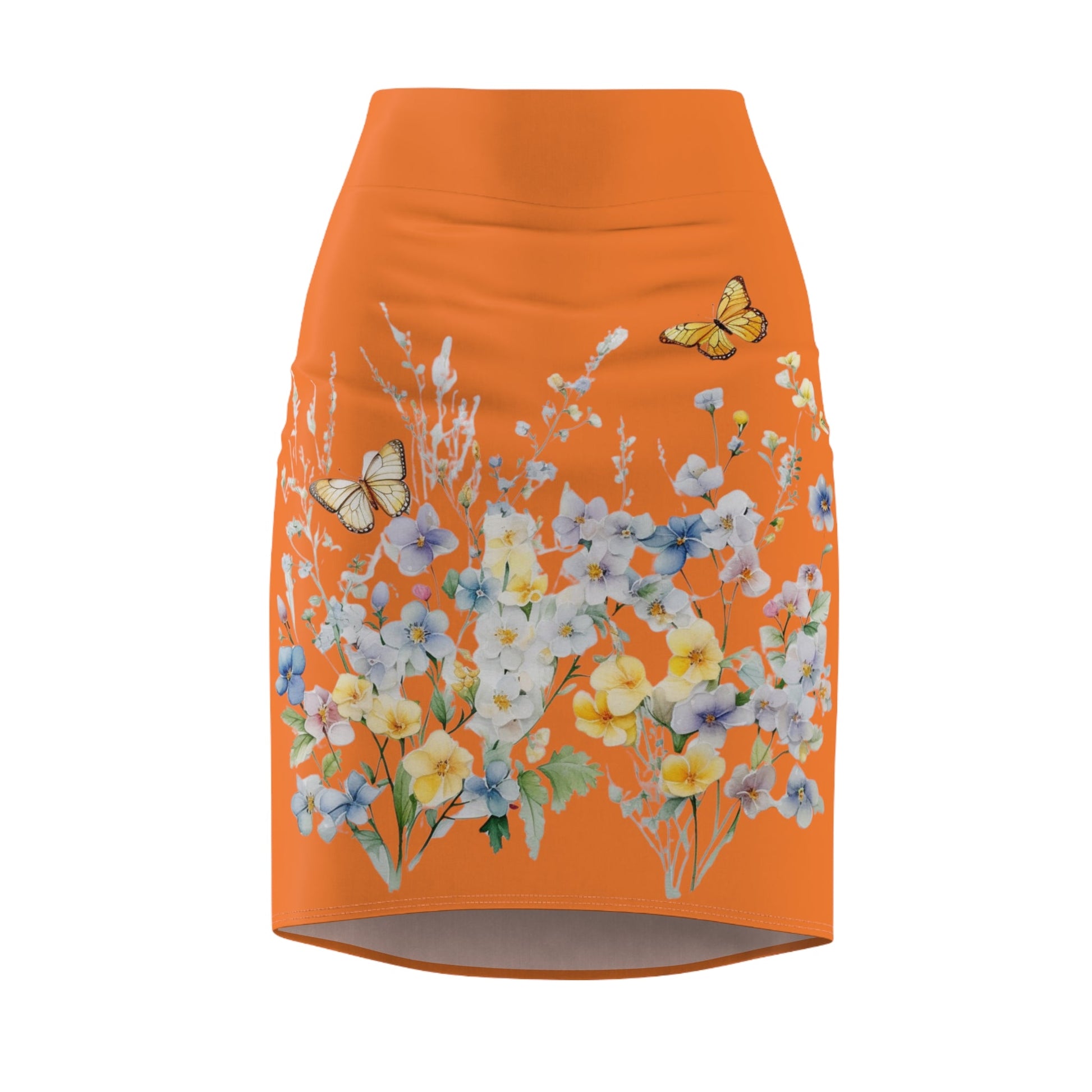 Crusta Women's Pencil Skirt (AOP) with Spring Flowers and Butterfly - JennyCool