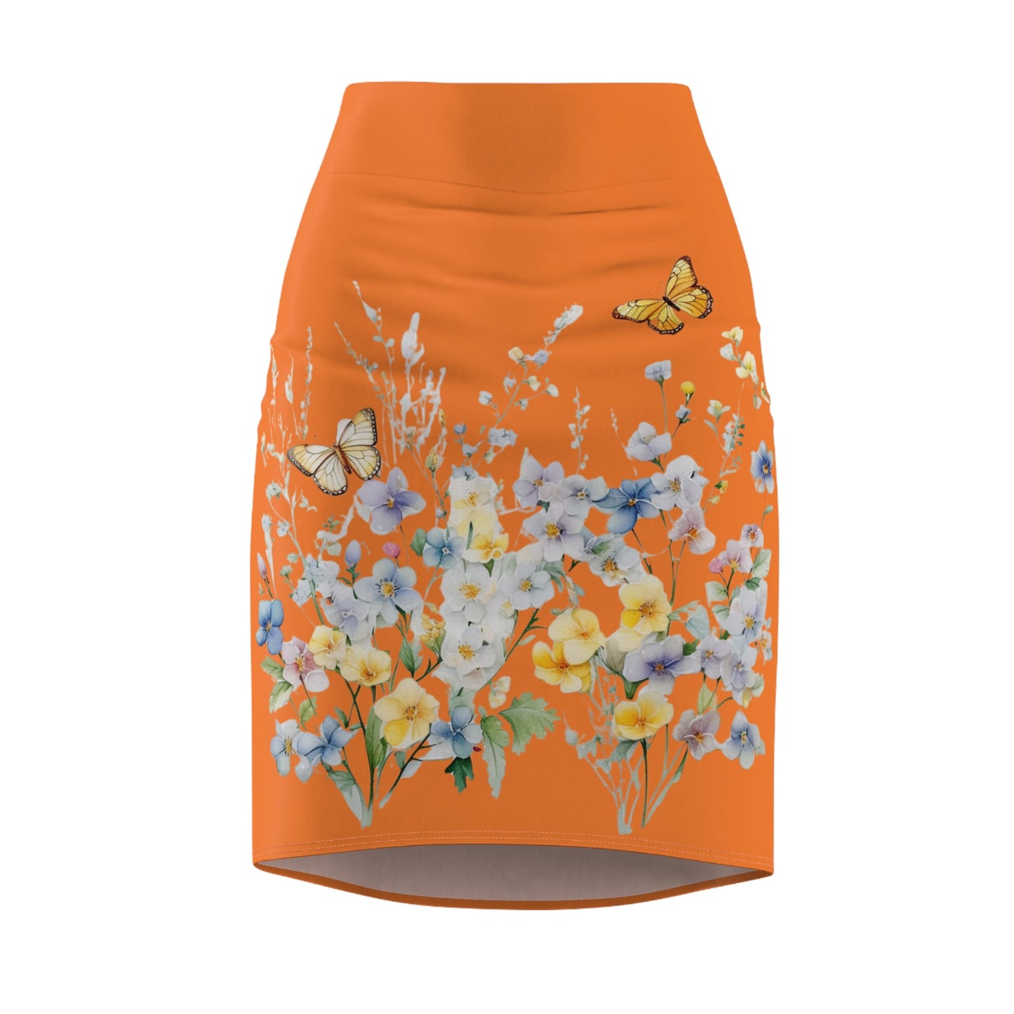 Crusta Women's Pencil Skirt (AOP) with Spring Flowers and Butterfly - JennyCool