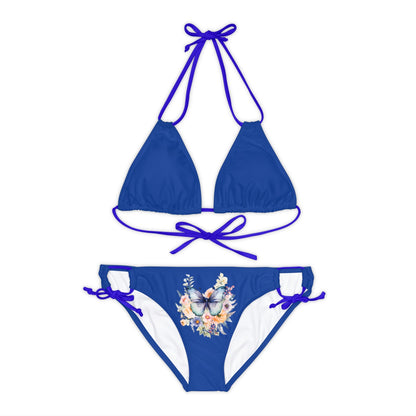 Dark Blue Strappy Bikini Set (AOP) with Butterfly design - JennyCool