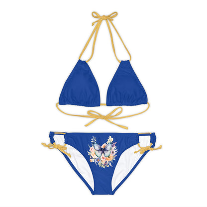 Dark Blue Strappy Bikini Set (AOP) with Butterfly design - JennyCool