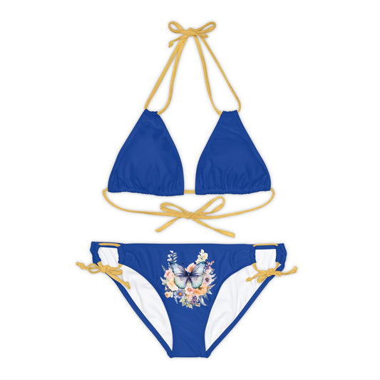 Dark Blue Strappy Bikini Set (AOP) with Butterfly design - JennyCool