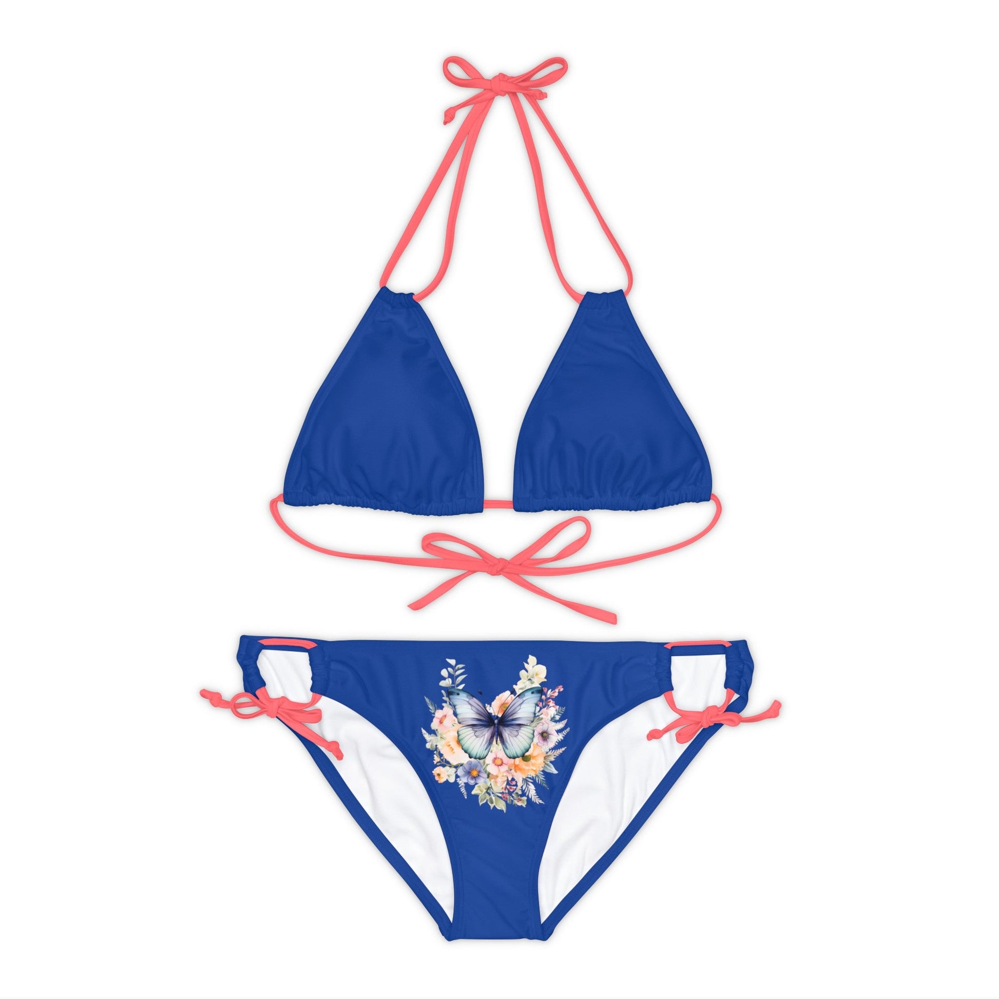 Dark Blue Strappy Bikini Set (AOP) with Butterfly design - JennyCool