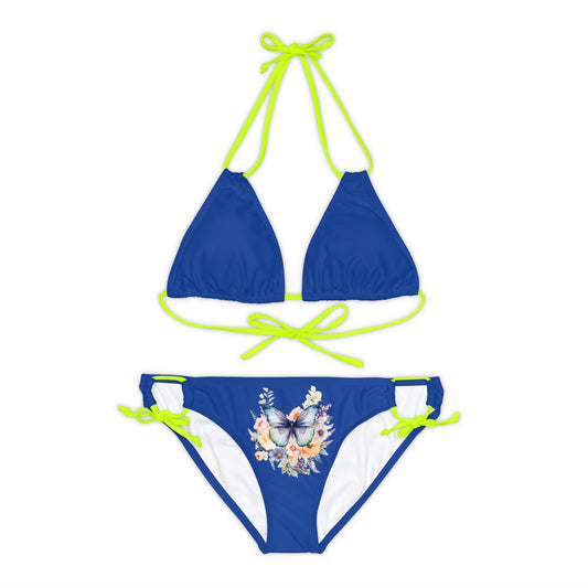Dark Blue Strappy Bikini Set (AOP) with Butterfly design - JennyCool