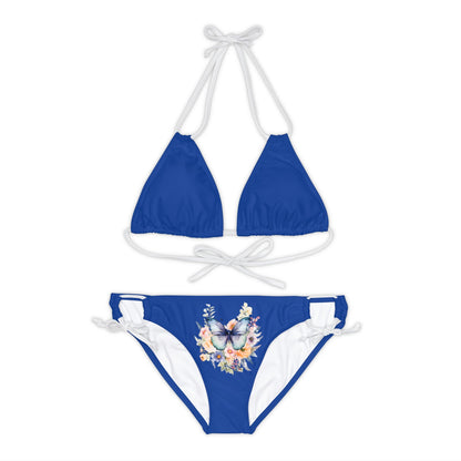 Dark Blue Strappy Bikini Set (AOP) with Butterfly design - JennyCool