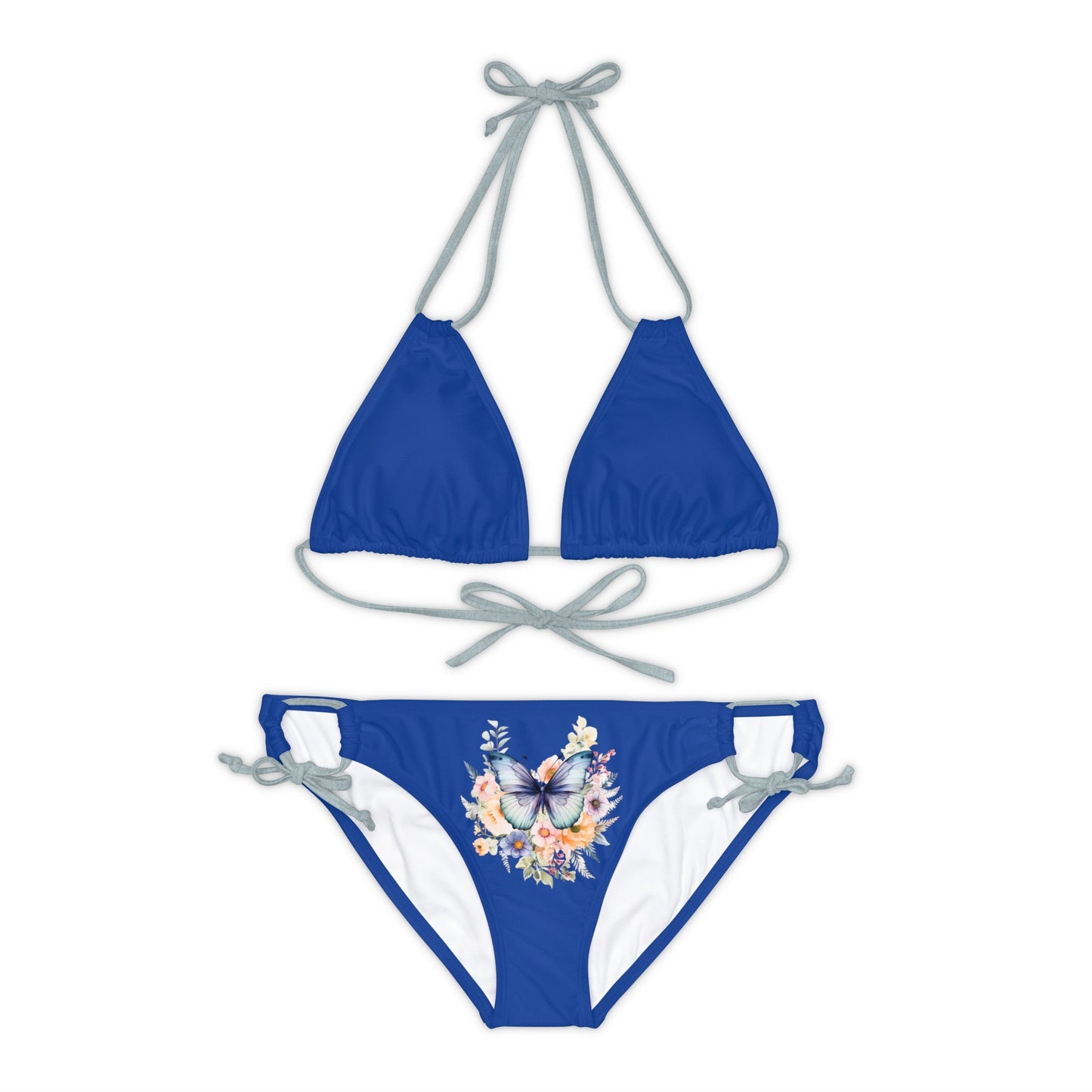 Dark Blue Strappy Bikini Set (AOP) with Butterfly design - JennyCool