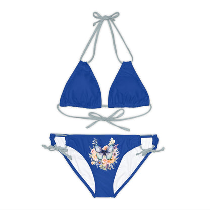 Dark Blue Strappy Bikini Set (AOP) with Butterfly design - JennyCool