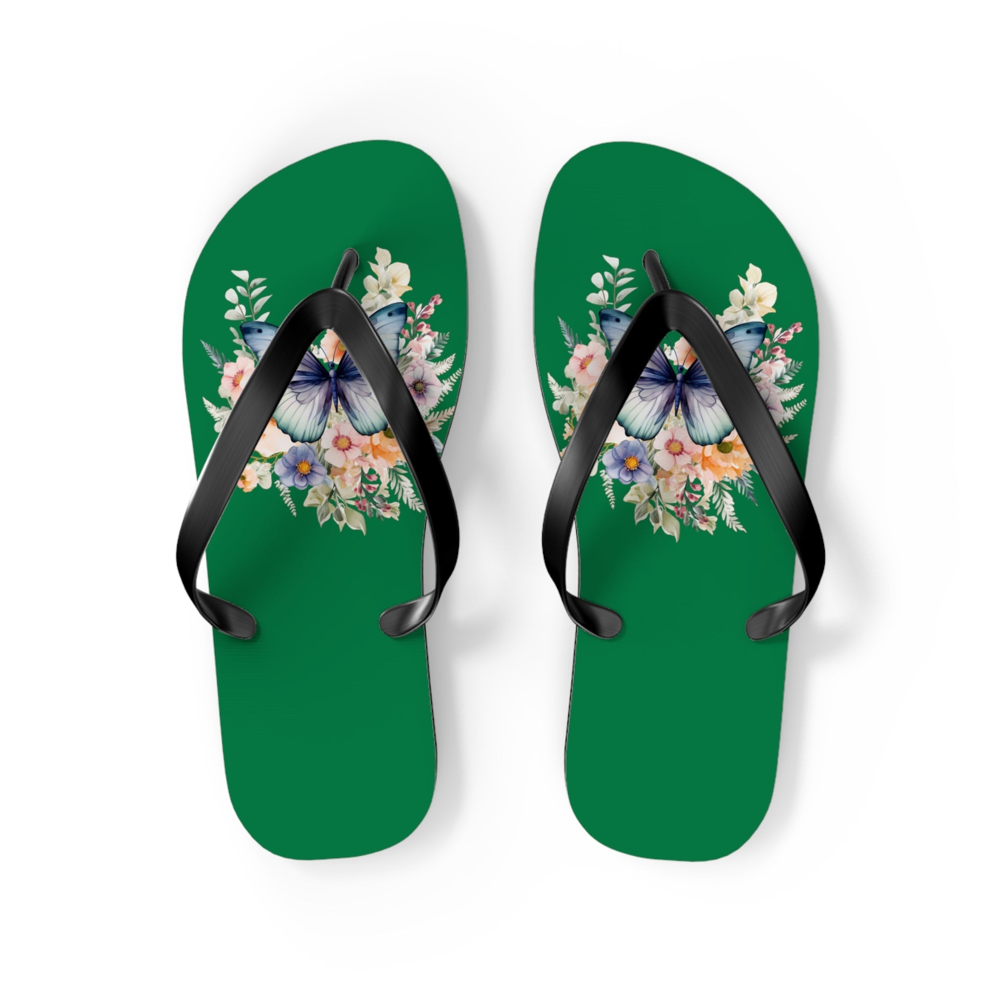 Dark Green Flip Flops with Butterfly Design - JennyCool