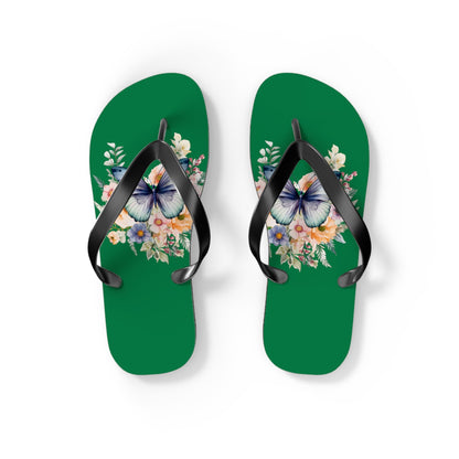Dark Green Flip Flops with Butterfly Design - JennyCool