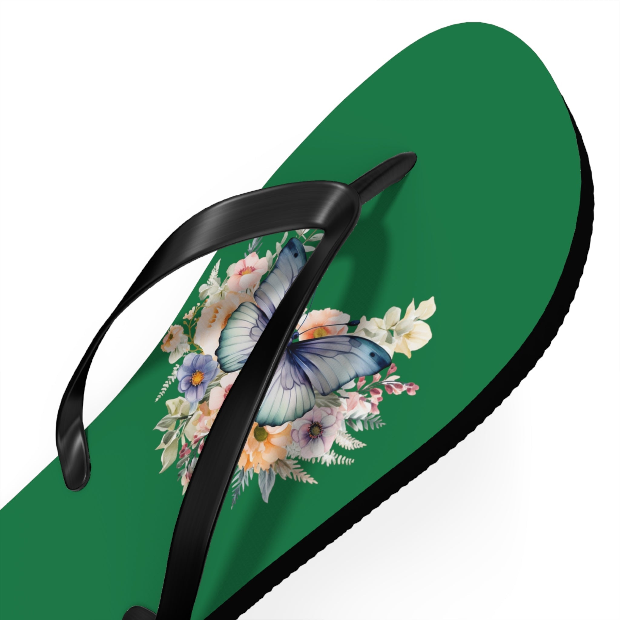 Dark Green Flip Flops with Butterfly Design - JennyCool