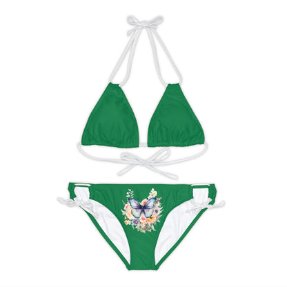 Dark Green Strappy Bikini Set (AOP) with Butterfly design - JennyCool