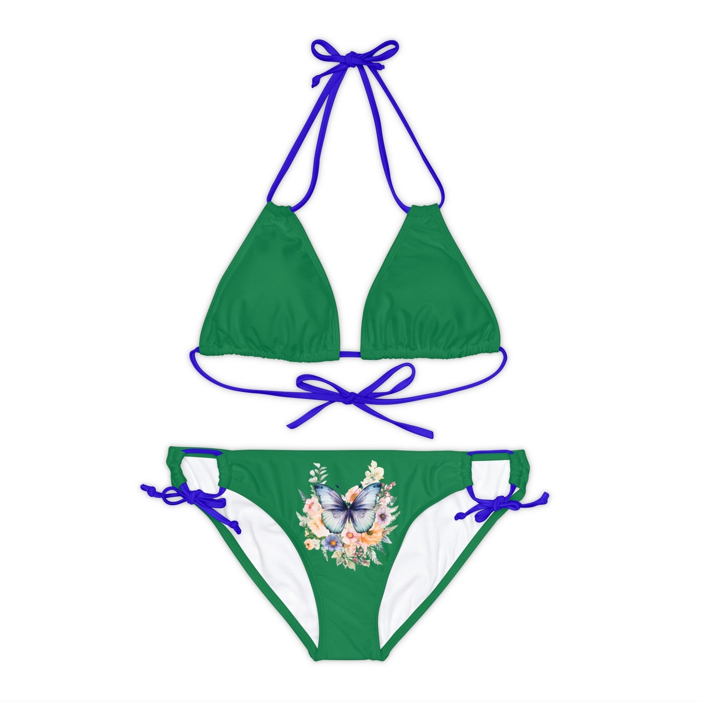 Dark Green Strappy Bikini Set (AOP) with Butterfly design - JennyCool