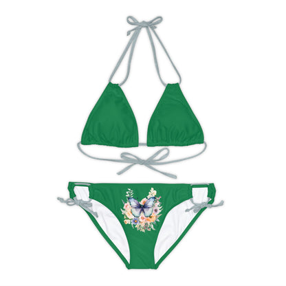 Dark Green Strappy Bikini Set (AOP) with Butterfly design - JennyCool