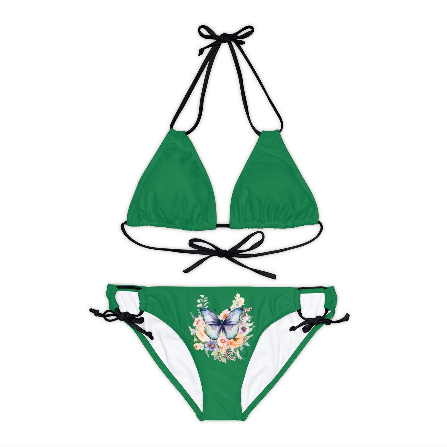 Dark Green Strappy Bikini Set (AOP) with Butterfly design - JennyCool