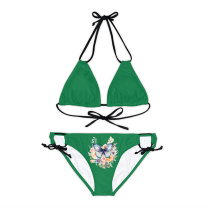 Dark Green Strappy Bikini Set (AOP) with Butterfly design - JennyCool