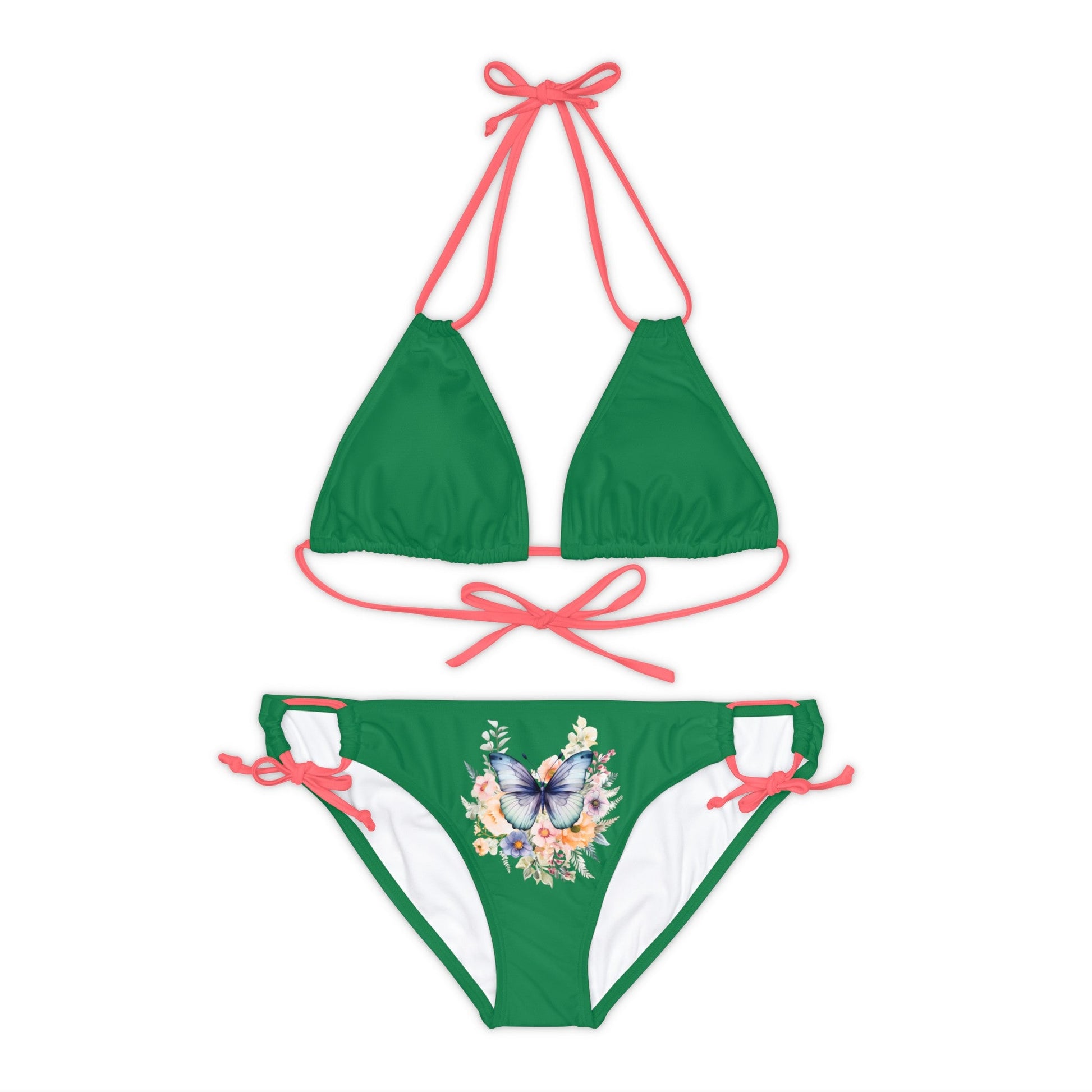 Dark Green Strappy Bikini Set (AOP) with Butterfly design - JennyCool