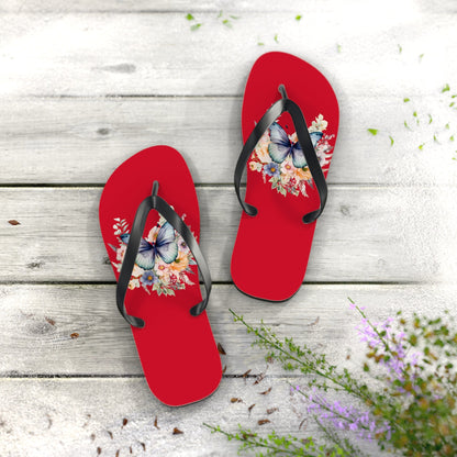Dark Red Flip Flops with Butterfly Design - JennyCool