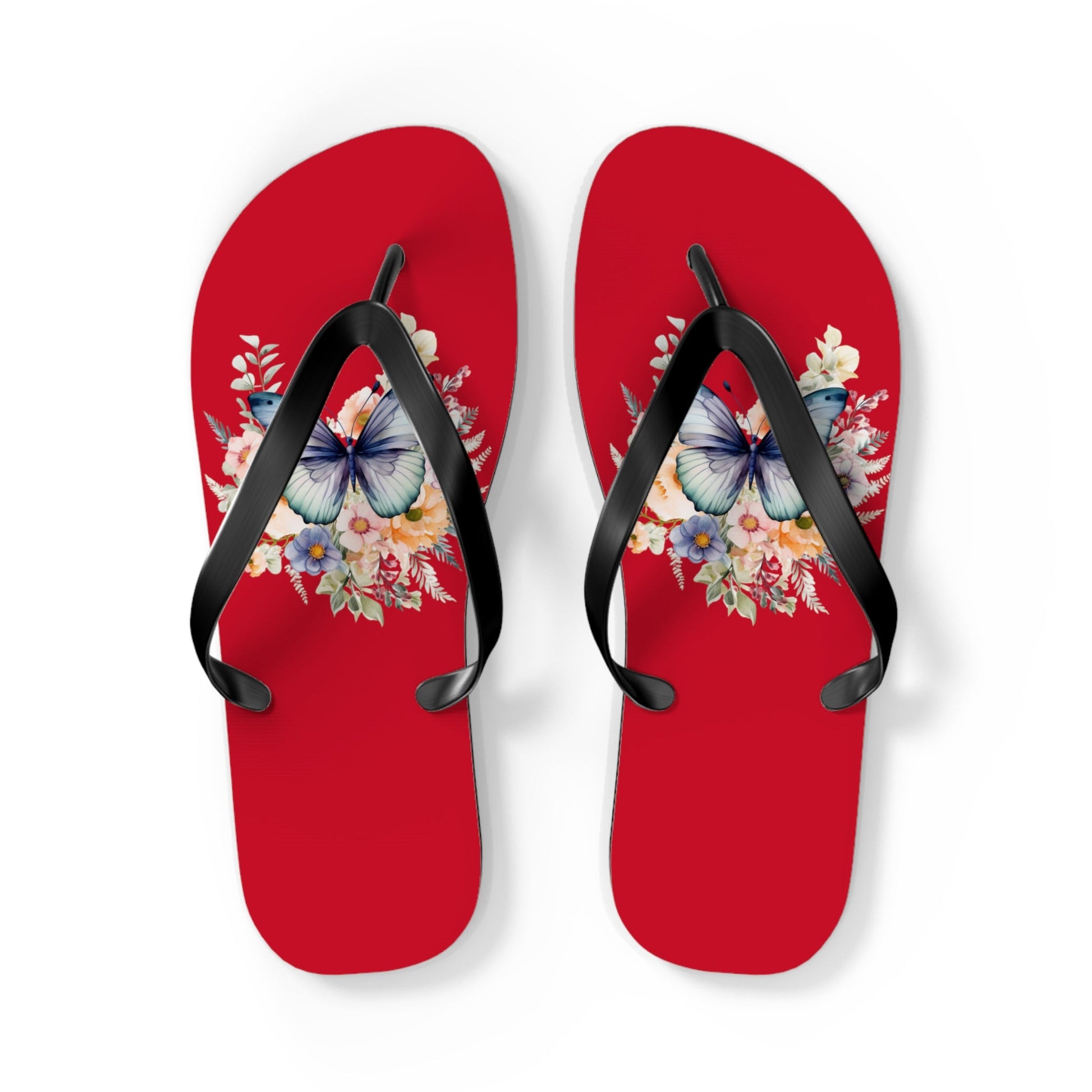 Dark Red Flip Flops with Butterfly Design - JennyCool