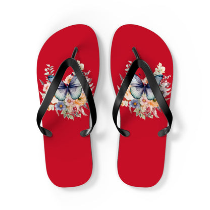 Dark Red Flip Flops with Butterfly Design - JennyCool