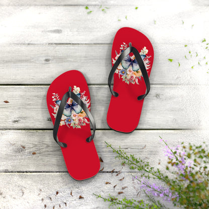 Dark Red Flip Flops with Butterfly Design - JennyCool