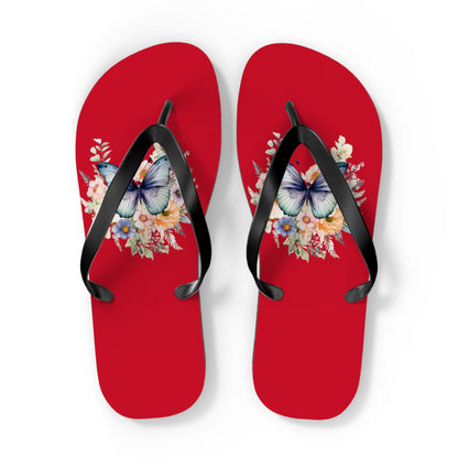 Dark Red Flip Flops with Butterfly Design - JennyCool