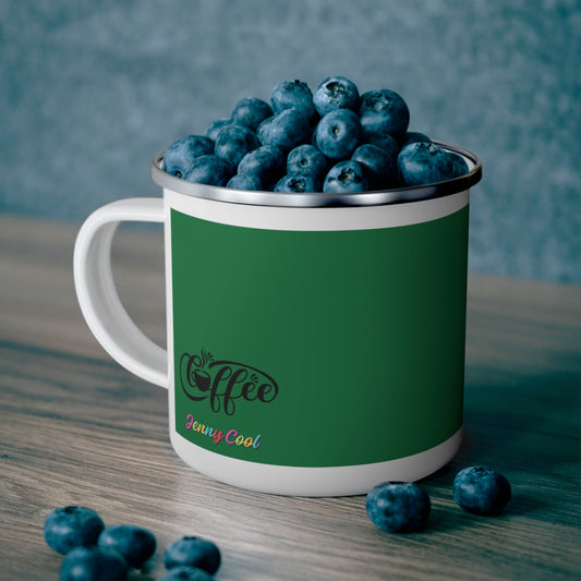 Enamel Camping Mug - Green Jenny Cool Coffee Soup Cup - JennyCool