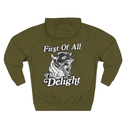 First Of All I’m A Delight Graphic Sweatshirt – Front & Back Rat Design Crewneck - JennyCool