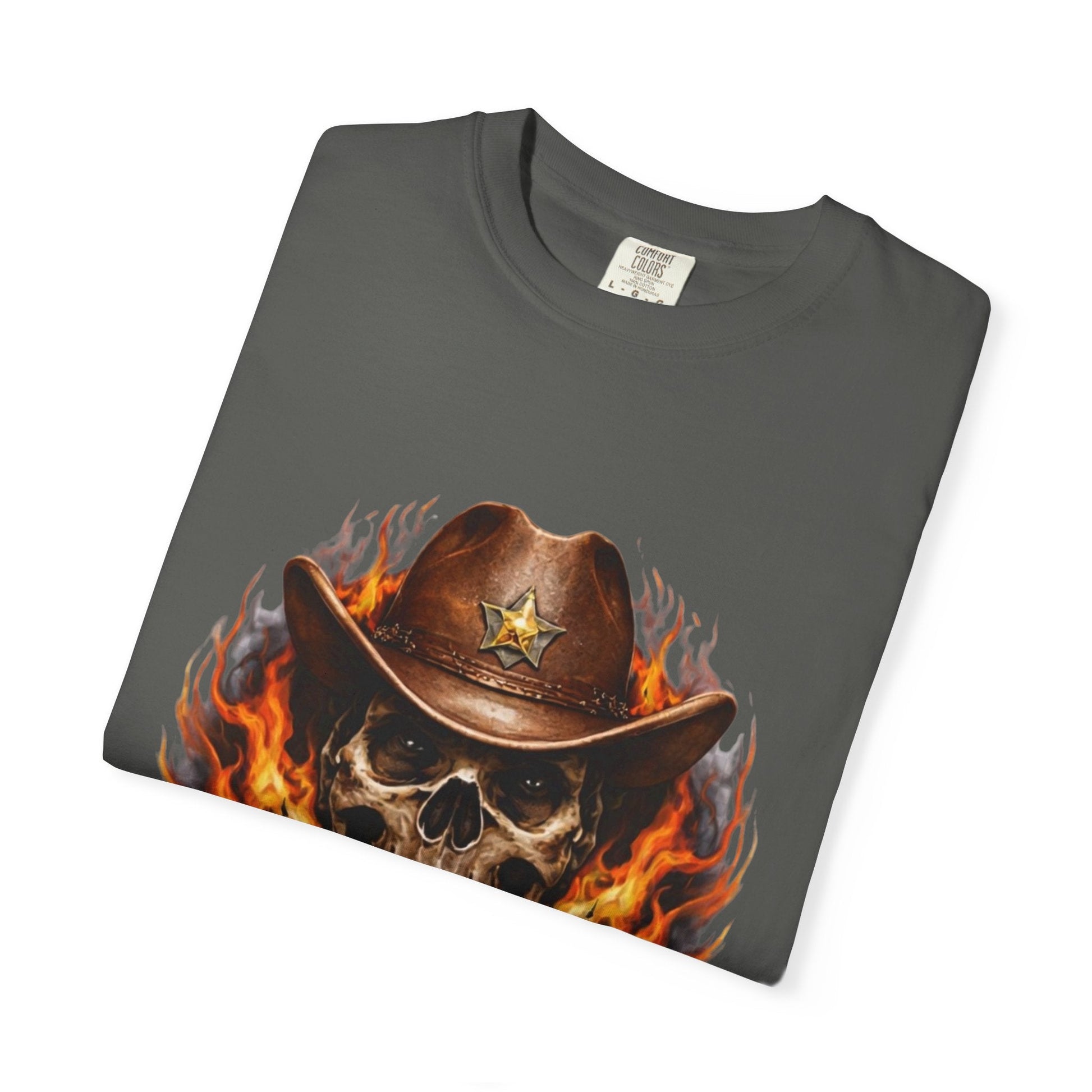 Flaming Cowboy Skull T-Shirt — Western Skull & Crossed Pistols Graphic Tee - JennyCool