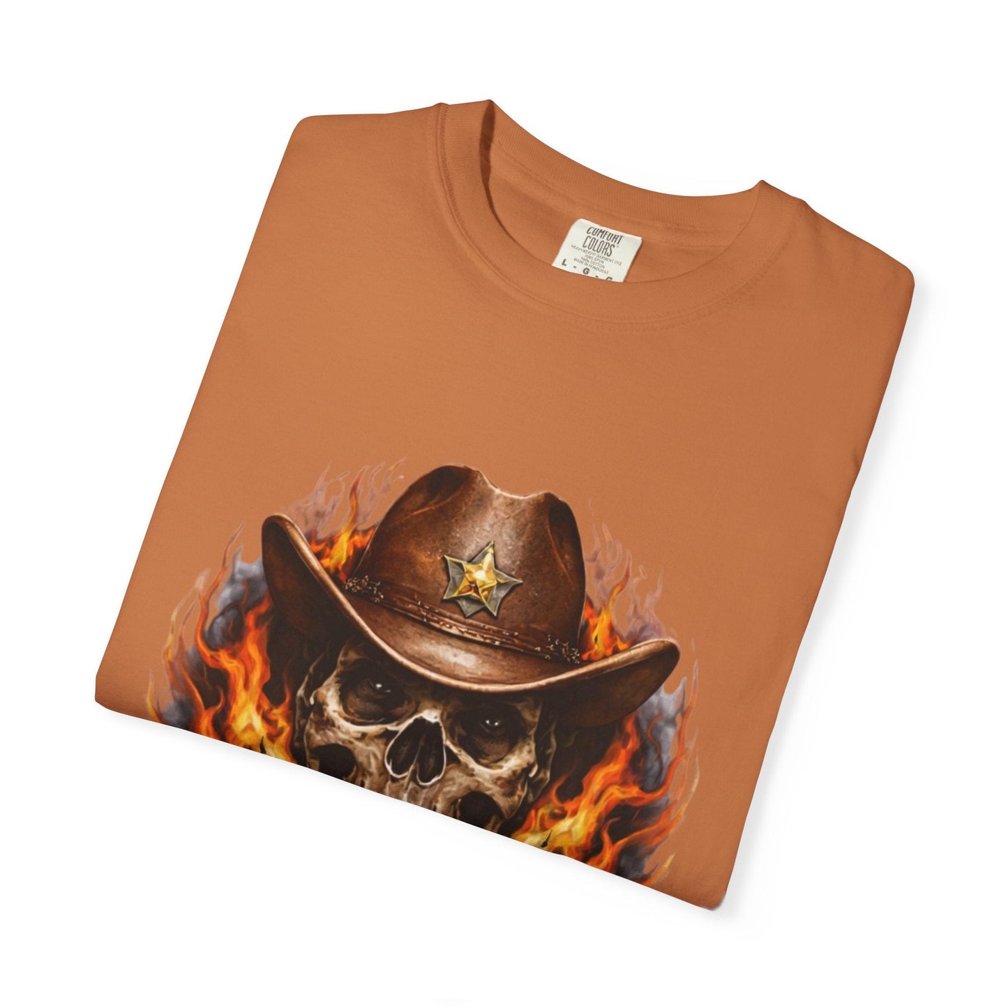Flaming Cowboy Skull T-Shirt — Western Skull & Crossed Pistols Graphic Tee - JennyCool