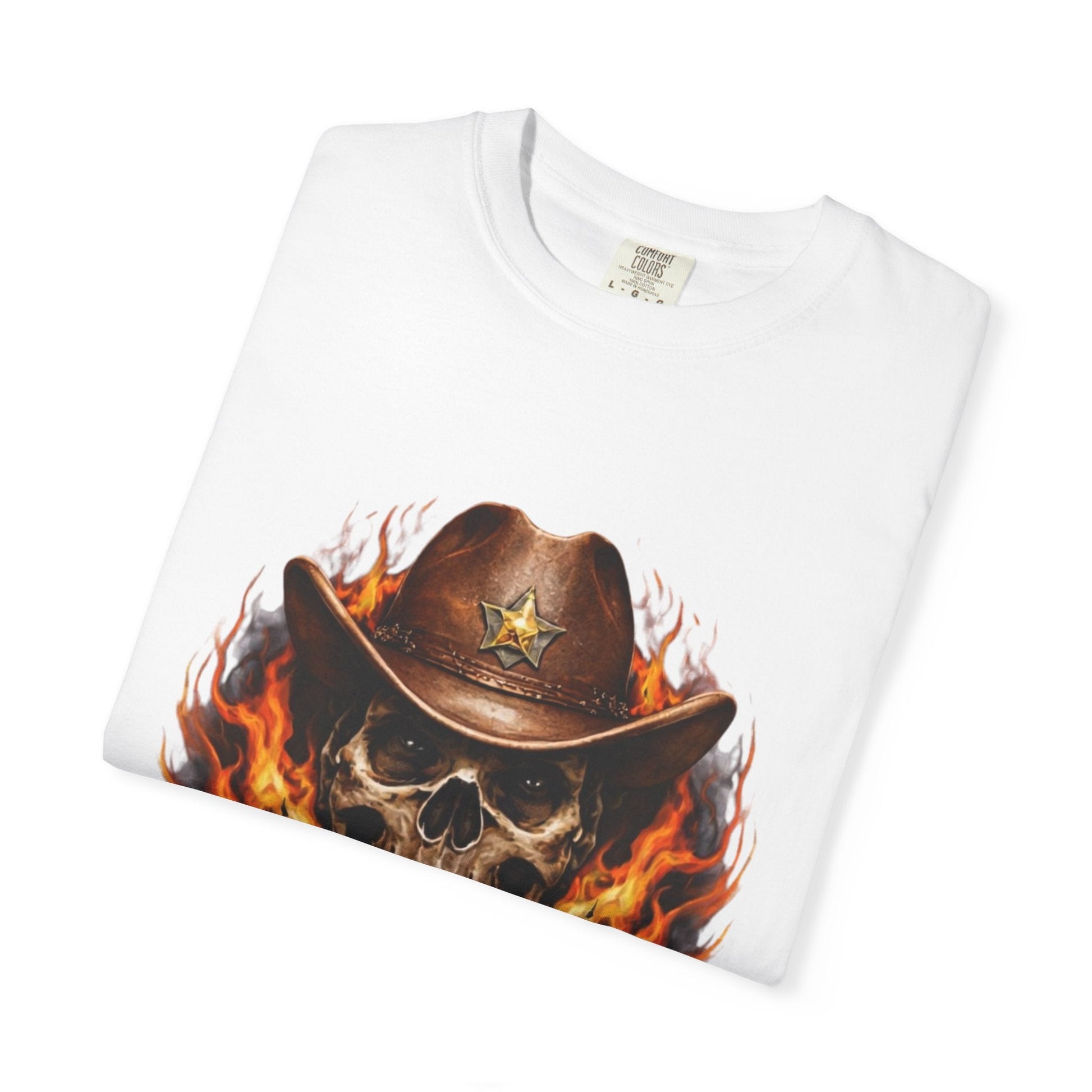 Flaming Cowboy Skull T-Shirt — Western Skull & Crossed Pistols Graphic Tee - JennyCool