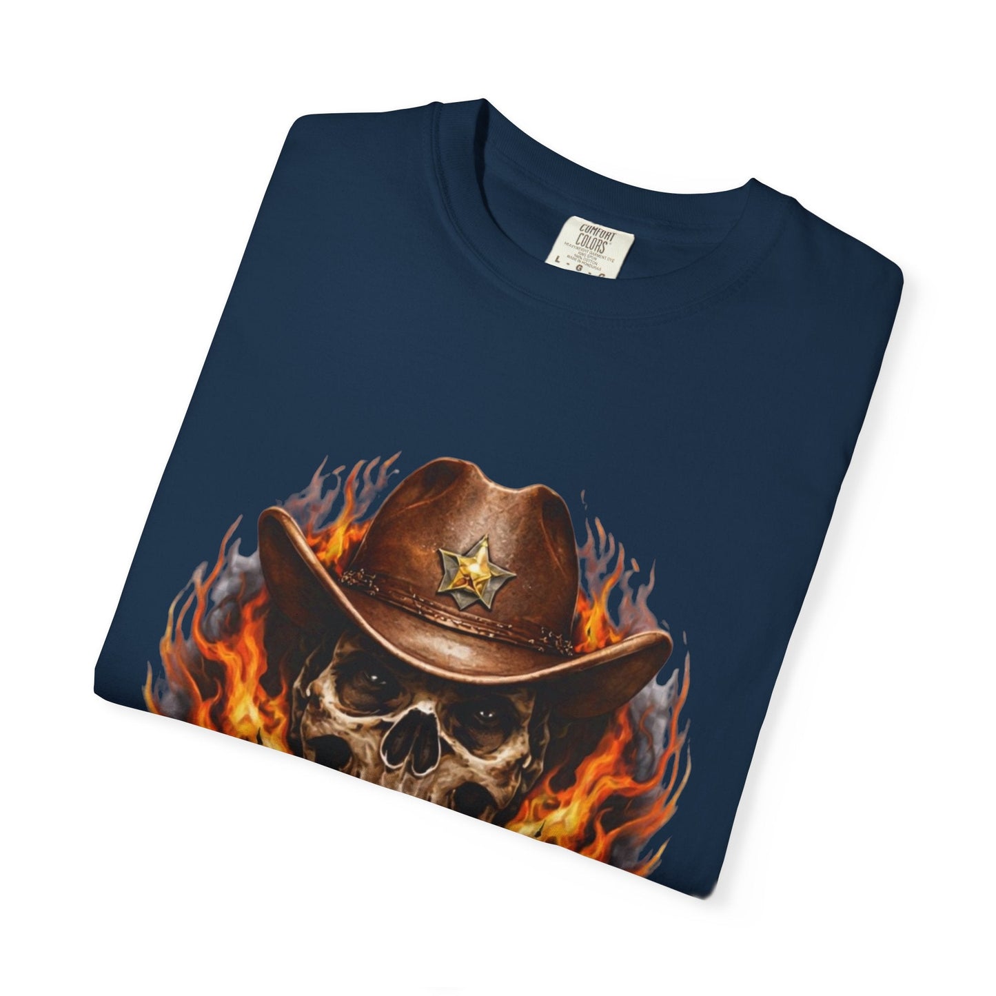 Flaming Cowboy Skull T-Shirt — Western Skull & Crossed Pistols Graphic Tee - JennyCool