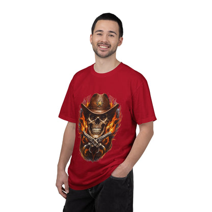 Flaming Cowboy Skull T-Shirt — Western Skull & Crossed Pistols Graphic Tee - JennyCool