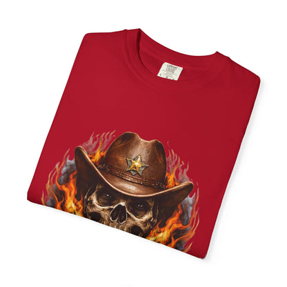 Flaming Cowboy Skull T-Shirt — Western Skull & Crossed Pistols Graphic Tee - JennyCool